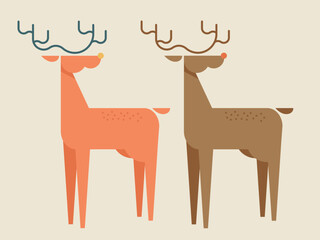 Reindeer with Antlers and Bright Nose. Rudolph. Vector Illustration.