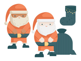 Santa Claus with a Sack. Present. Gift. Toy. Stocking. Vector Illustration.
