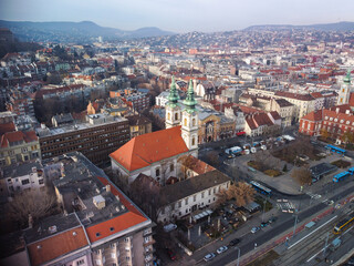 Obraz premium Panoramic view from above on landmarks of Budapest at summer sunset, Hungary