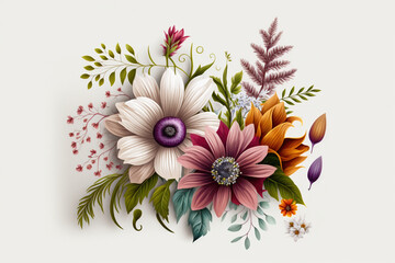 Flower design element, floral card, illustration generative AI
