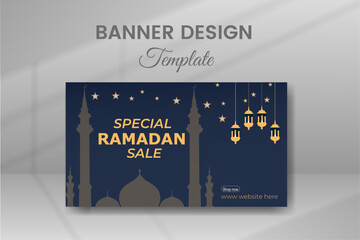 Stylish Ramadan Kareem Mega Flash Sale Shopping Poster or Banner, Ramadan Sale Web Banner Promotion Design Template for Business, Discount Post and Social Media Banner