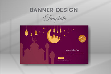 Stylish Ramadan Kareem Mega Flash Sale Shopping Poster or Banner, Ramadan Sale Web Banner Promotion Design Template for Business, Discount Post and Social Media Banner