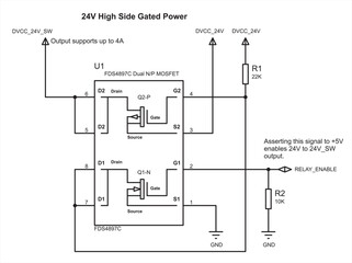 Schematic diagram of electronic device.
Vector drawing electrical circuit with mosfet transistor,  resistor and other electronic components.