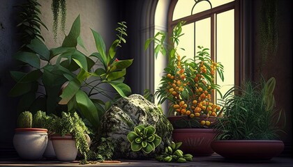 Set of interior plants. 