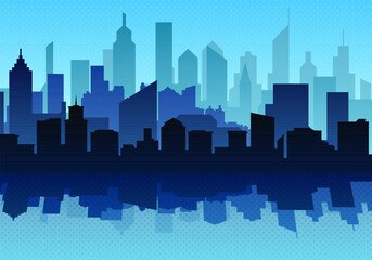 Vector City landscape. Blue silhouette of the city