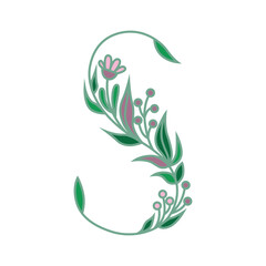 Letter S. Floral spring-summer symbol