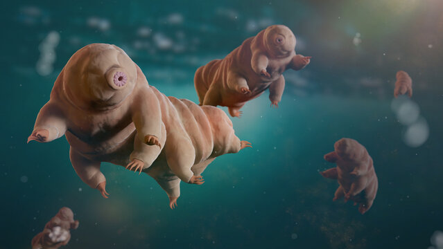 tardigrades, swimming microscopic moss piglets