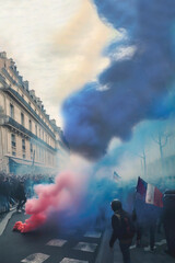 AI illustration of French people protesting in the streets