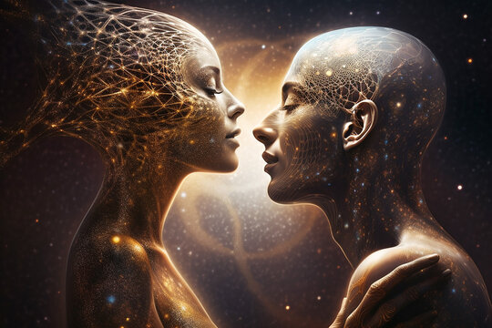 Starseed people as human aliens from another galaxies, fictitious person. AI generated image