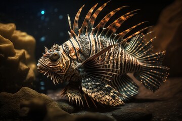 Lionfish In Pure Gold, Diamonds And Rubies, Museum Exhibit, Stylish, Luxurious, High Resolution, Generative AI