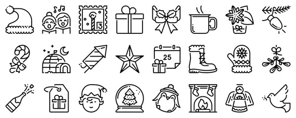 Line icons about Xmas on transparent background with editable stroke.