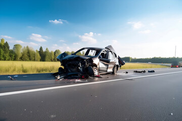 Fototapeta premium Photography of a crashed car created with Generative AI