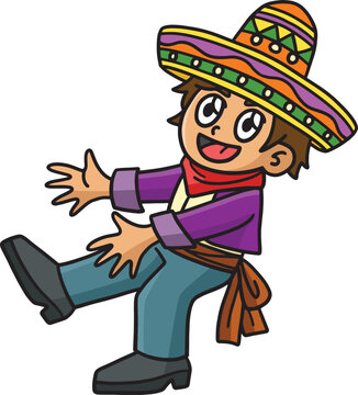 Cinco de Mayo Mexican Boy Dancing Cartoon Clipart
