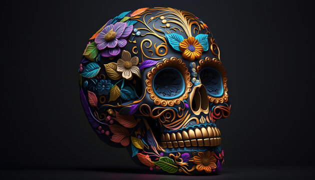 Colorful sugar skull. Generative AI