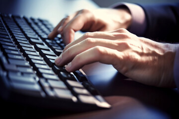 Photography of hands writing on a keyboard created with Generative AI