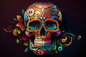 Colorful sugar skull. Generative AI