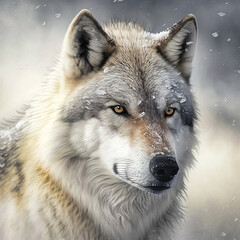 Portrait of a snow mountain wolf - generative AI