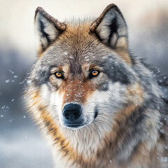 Obraz premium Portrait of a snow mountain wolf - generative AI