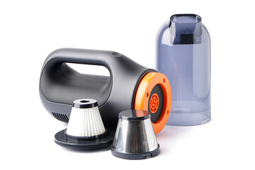The cordless car vacuum cleaner on white background.