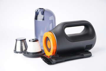 The cordless car vacuum cleaner on white background.