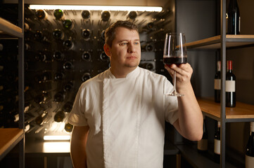 Successful male sommelier tasting flavor and checking wine quality