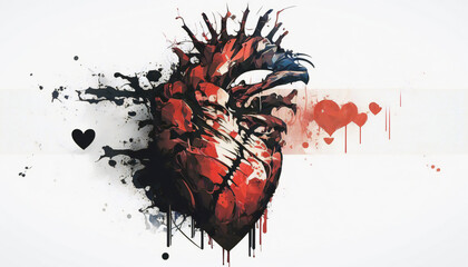 Obraz premium abstract heart, isolated on white background - watercolor style illustration background by Generative Ai