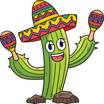Cinco de Mayo Cactus, Sombrero Cartoon Clipart 