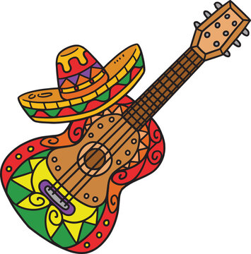 Cinco de Mayo Mexican Guitar, Hat Cartoon Clipart