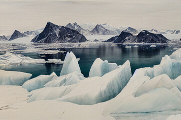 Fototapeta na wymiar Watercolor,Cryosphere at Risk: The Fast-Melting Glaciers of Arctic and Greenland,Arctic, Greenland, Glaciers, Ice sheets, Icebergs, Melting, Climate change, Global warming, Sea level,Generative AI