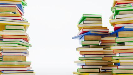 Stack of colored books isolated on white background, back oncept, back to school , 3D render
