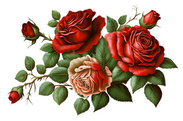 Fototapeta premium Red bouquet rose clipart illustration on transparent background, png. Generative ai