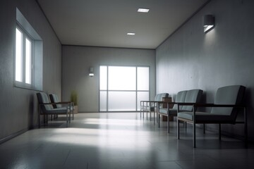 Calm and Serene Empty Minimalistic Hospital Waiting Room Awaiting for Patients, Generative AI