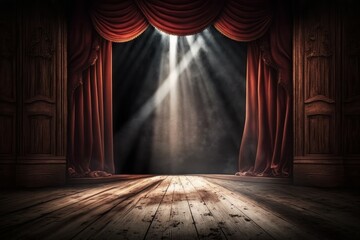 Magic theater stage red curtains. Show concept. AI generated, human enhanced - obrazy, fototapety, plakaty
