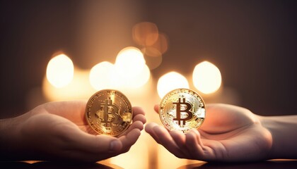 gold Bitcoin and Ethereum with blurred candlestick chart in the background