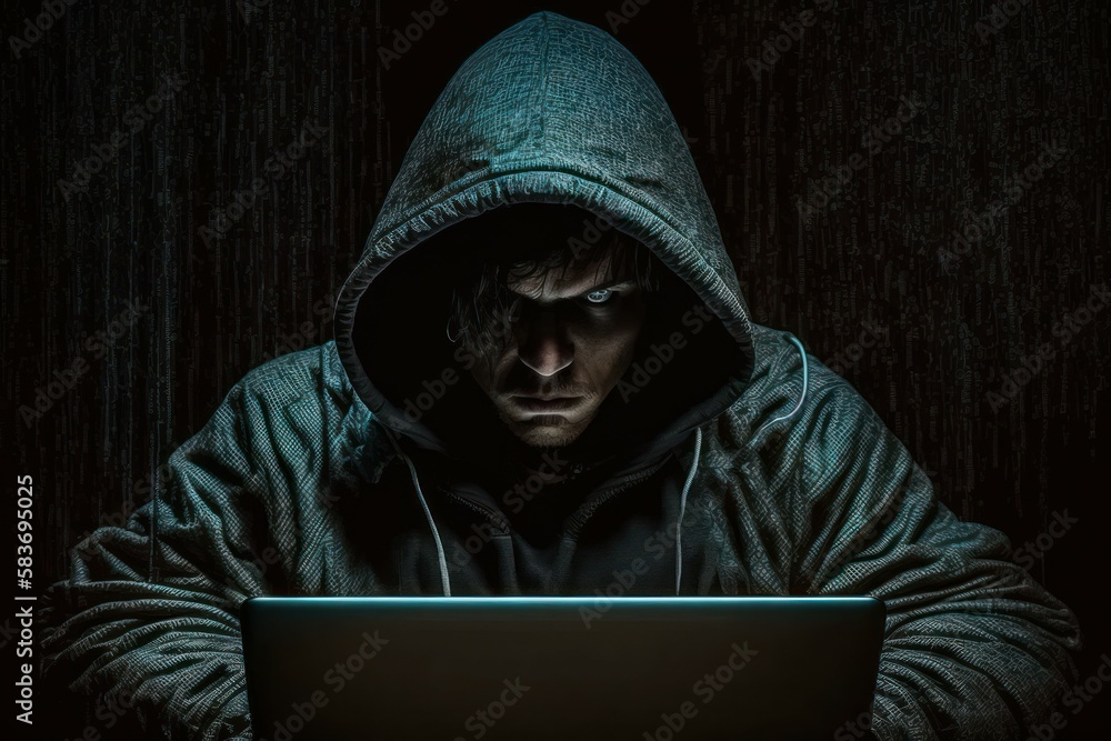 Poster web hacker in a hood. ai generated, human enhanced. background
