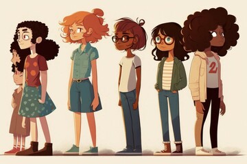 Different people stand side by side together. AI generated. Background with selective focus