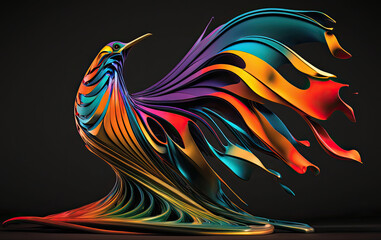 dark background, abstract illustration of colorful colors merging into each other, a bird forms out of it, background image created with Generative AI technology