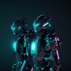 Generative ai illustration. A robot with blue eye and lights