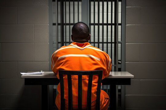 Prisoner Sitting in Prison - Backview