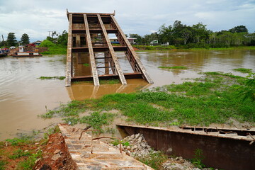 Collapsed bridge in Brazil of highway BR 319 over the Rio Curuca, A bridge pier was not anchored...