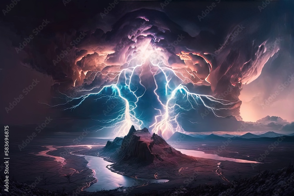 Poster the mesmerizing dance of splitting heavens: a visual representation of lightning generative ai