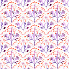 Watercolor seamless pattern. Decorative magical flowers on a white background. Summer and winter print for textiles. Vintage illustration. - 583697017