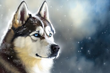 Wild Blizzard Dreams: A Fantasy Siberian Husky Illustration Generative AI
