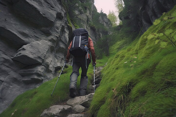hiker in the mountains heading to the peak - made with generative AI