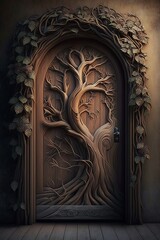 illustration, beautiful wooden door, ai generative