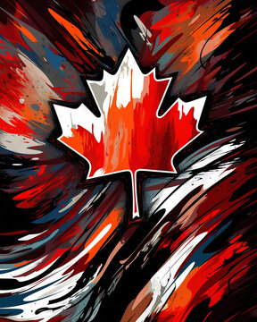 red and black abstract with Maple leaf