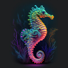 Colorful seahorse in neon colors. Pop style art - obrazy, fototapety, plakaty