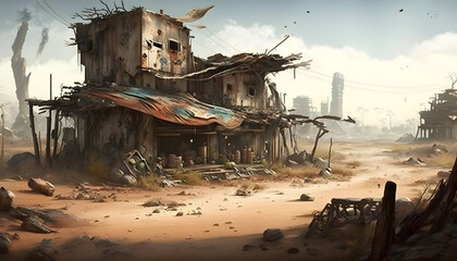 A post-apocalyptic village in the desert. Generative AI