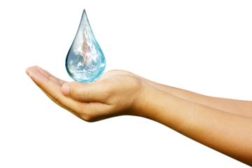 World Ocean Day. Day against danger and world drought. water droplets in human hands