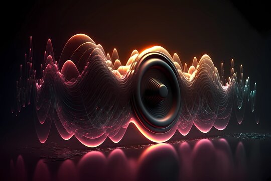 3D Abstract Sound Wave Visual Background. Dynamic Motion Soundwaves Neon Lines. High Frequencies Visualization With Particles. Music Energy Spectrum Pattern. Audio Creativity Concept. Generative AI